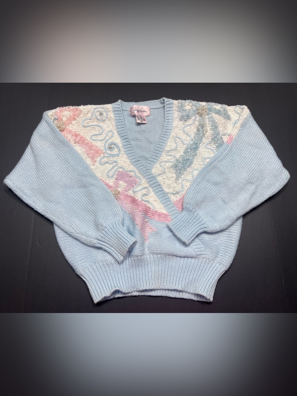 Vintage 80s Jaclyn Smith Pastel Beaded Sweater Coquette Grandma Core Medium